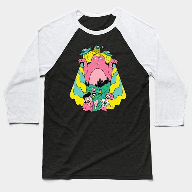 Trippy Alien Cat Baseball T-Shirt by EquilibriumArt